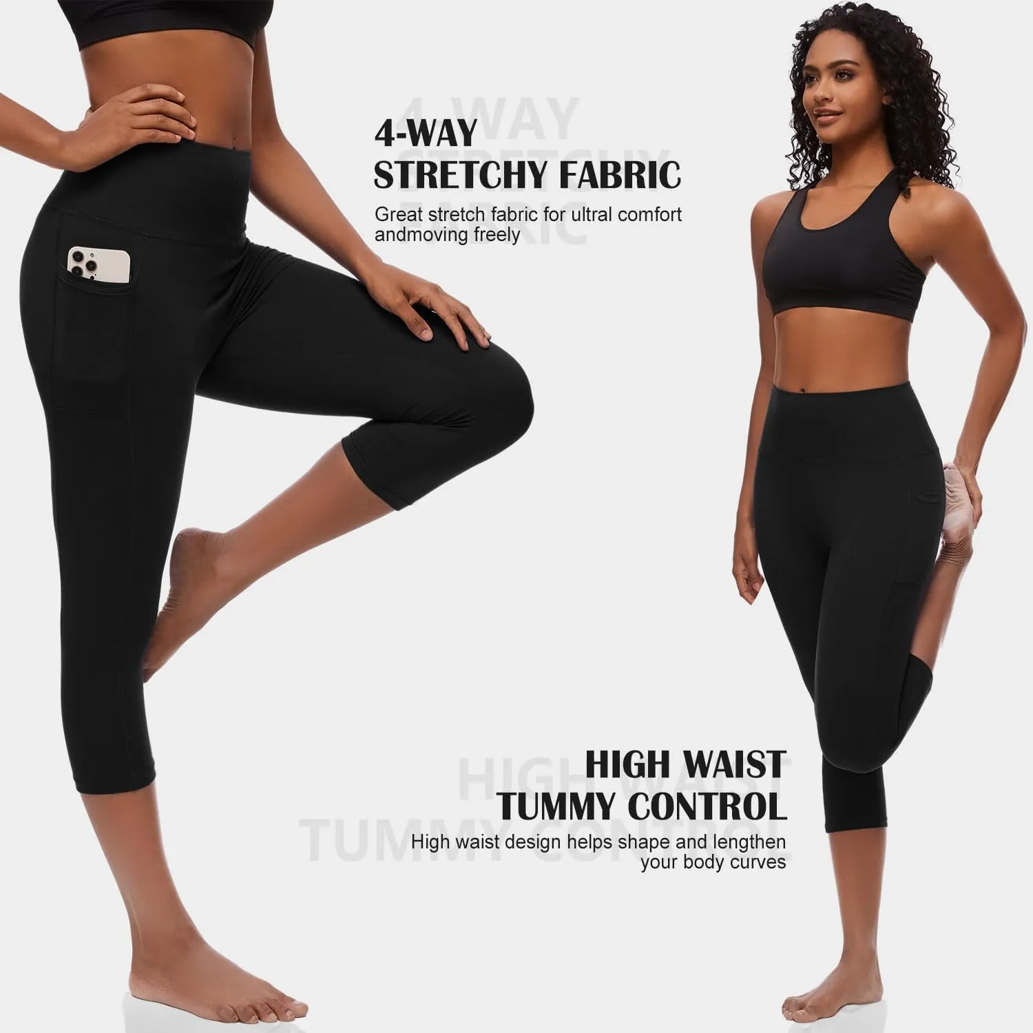 FULLSOFT Capri Leggings with Pockets High Waisted Capri Leggings for Women Workout Yoga Pants Capris