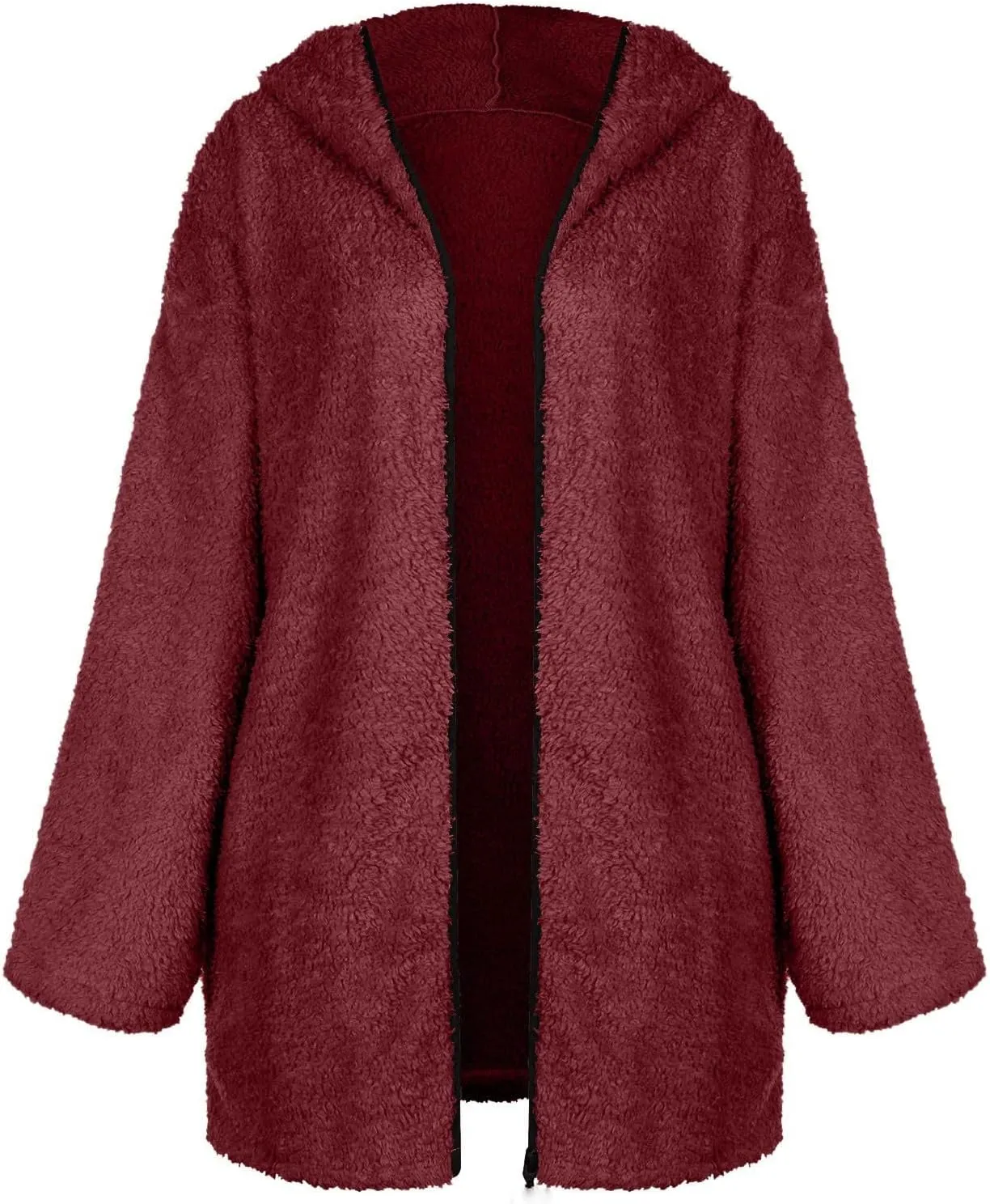 Fuzzy Fleece Jacket Women Full Zip Up Hooded Winter Coats Sherpa Lined Fluffy Hoodie Oversized Faux Fur Outerwear