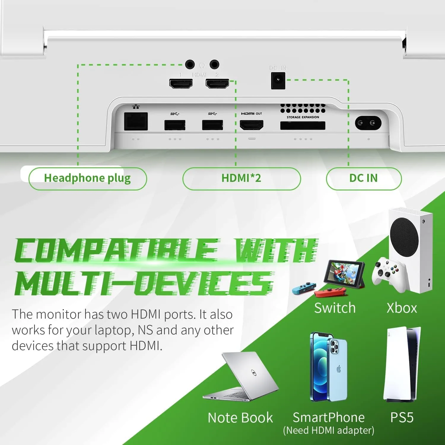G-STORY 14 Portable Monitor for Xbox Series S, 1080P Portable Gaming Monitor IPS Screen for Xbox Series Snot Included with Two HDMI, HDR, Freesync, Game Mode, Travel Display for Xbox Series S