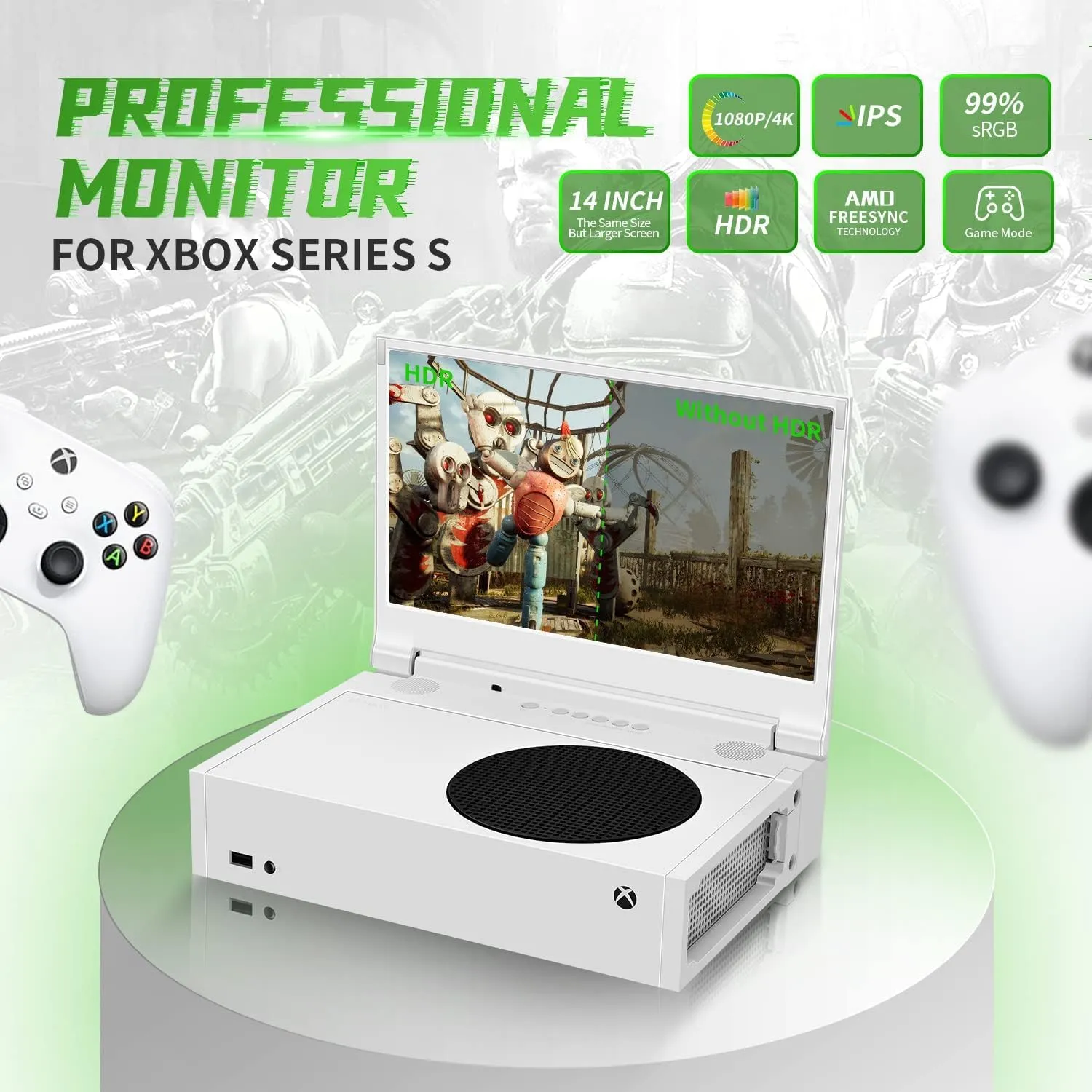 G-STORY 14 Portable Monitor for Xbox Series S, 1080P Portable Gaming Monitor IPS Screen for Xbox Series Snot Included with Two HDMI, HDR, Freesync, Game Mode, Travel Display for Xbox Series S