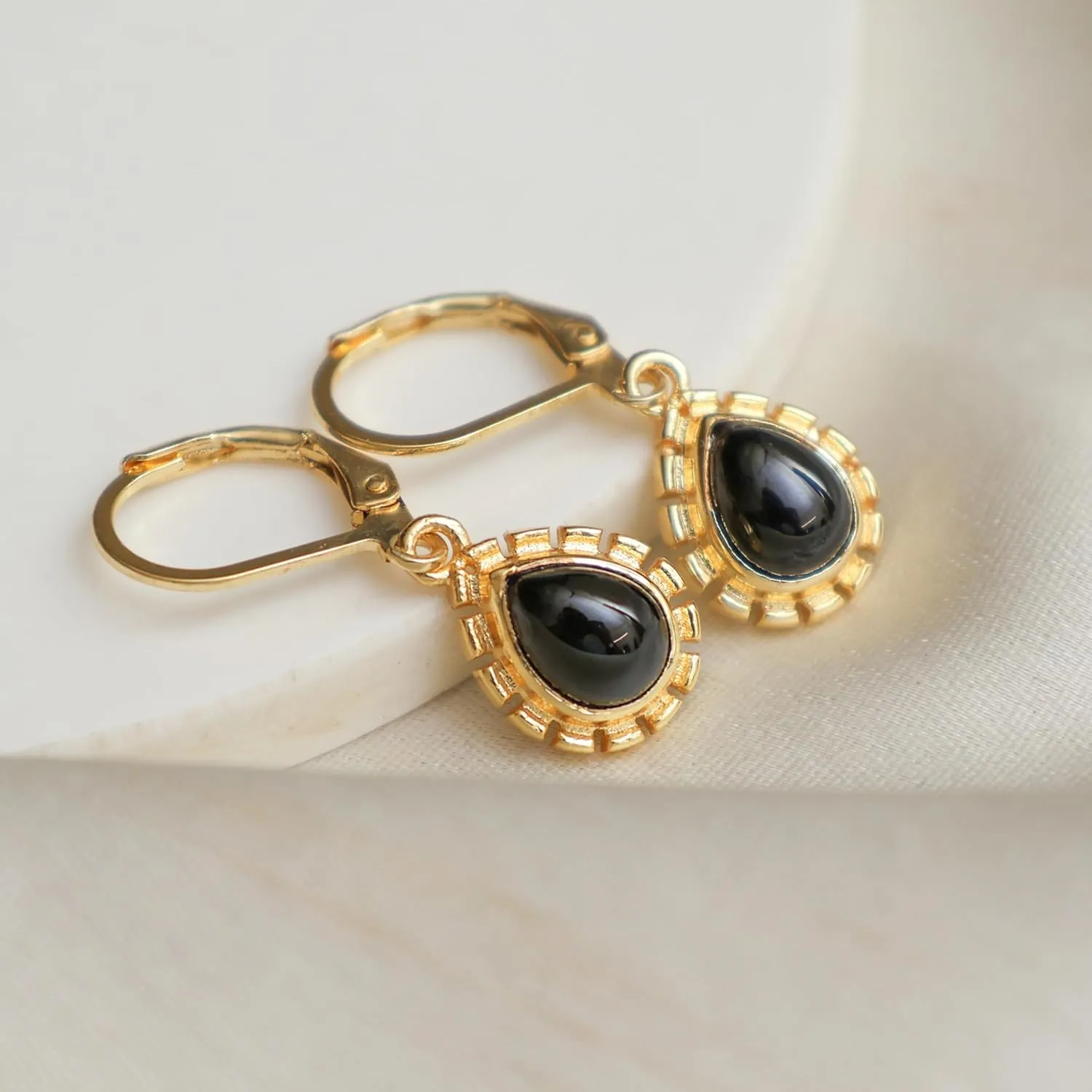 Gempires Gemstone Sunburst Drop Earrings for Women Handmade Gold-Plated Jewelry Dainty Leverback Earrings Minimalist Everyday Style Elegant Gift for Her