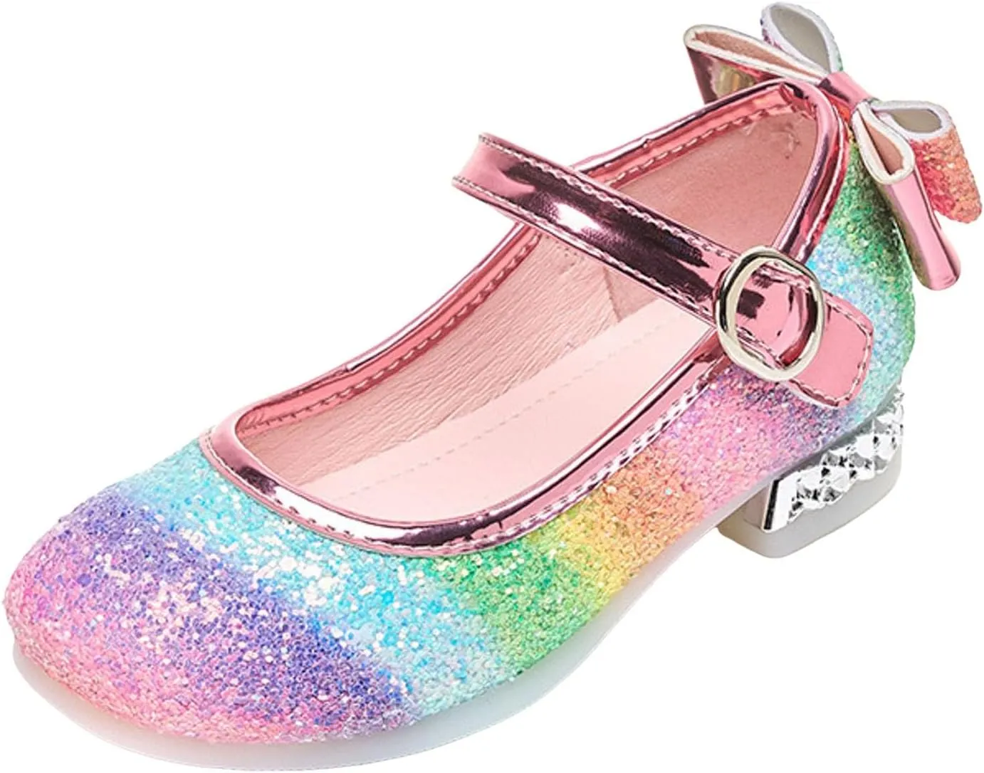 Girls Print Sandal Girls Rainbow Soft Sole Shoes Performance Party Shoes Crystal Thick Heel Casual Sandals