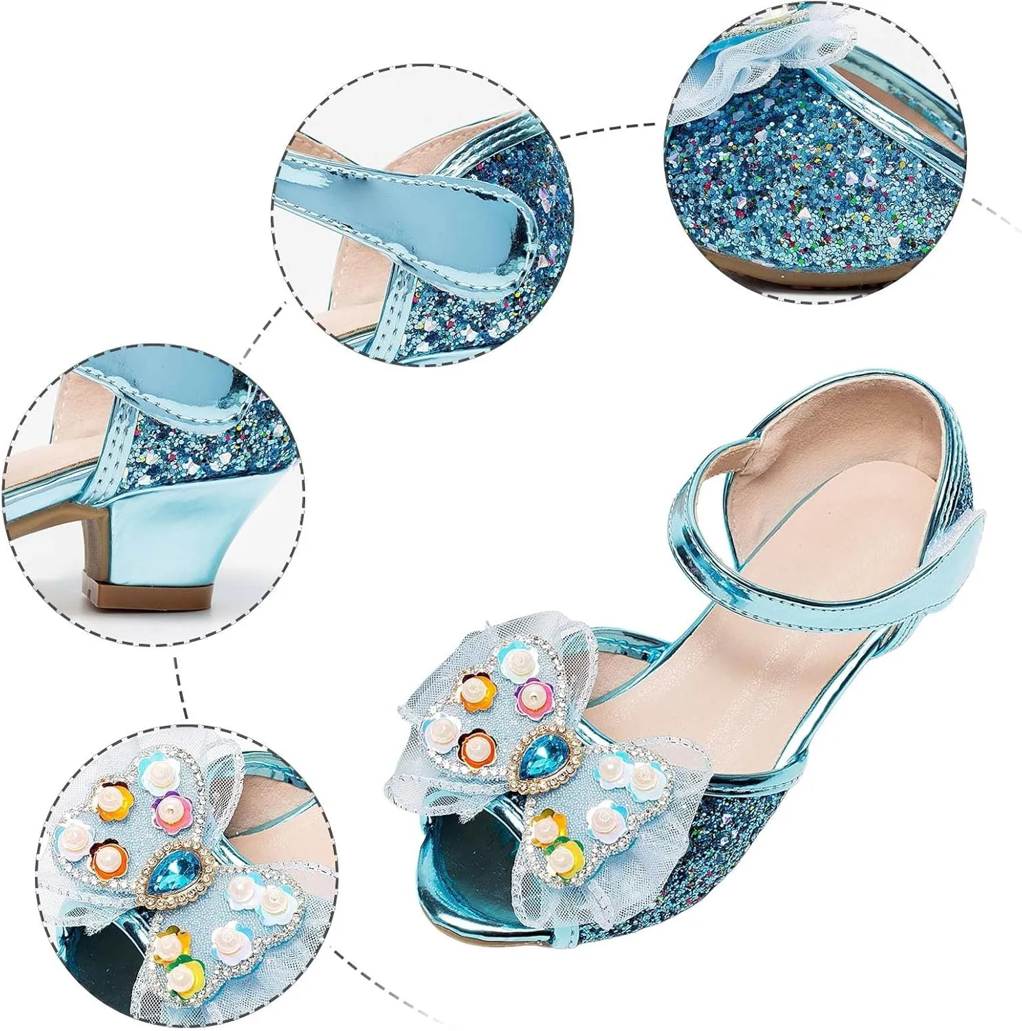 Girls Sandals Open Toe Bowknot Princess Shoes For Little Girls Performance Sequined Dress High Heels Children's Fish Mouth Hollow Sandals