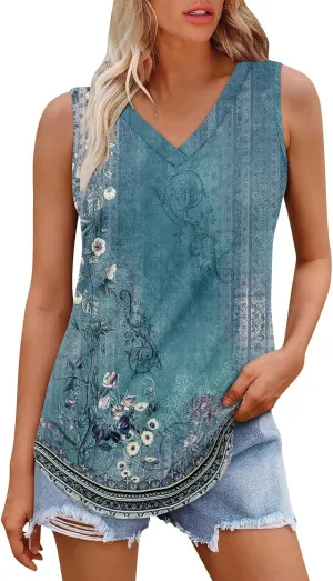 GOFULY Tank Top for Women Dressy V Neck Tops Loose Fit Sleeveless Floral Print Shirts Dressy Casual Summer 2025 Blouses