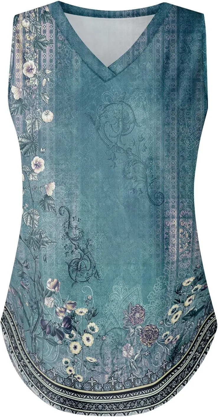 GOFULY Tank Top for Women Dressy V Neck Tops Loose Fit Sleeveless Floral Print Shirts Dressy Casual Summer 2025 Blouses