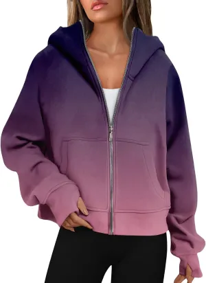 GOFULY Zip Up Hoodies For Women Trendy Long Sleeve Hooded Sweatshirts Fall Thumb Holes Jackets Winter Outfits With Pockets