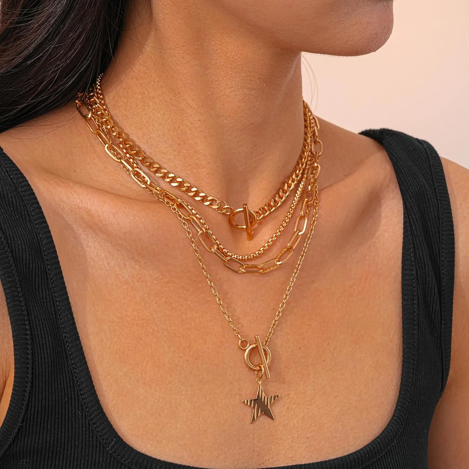 Gold Layered Necklace for Women-Dainty Pendant Charm Necklaces Gold Choker Jewelry Gifts Outfit Women
