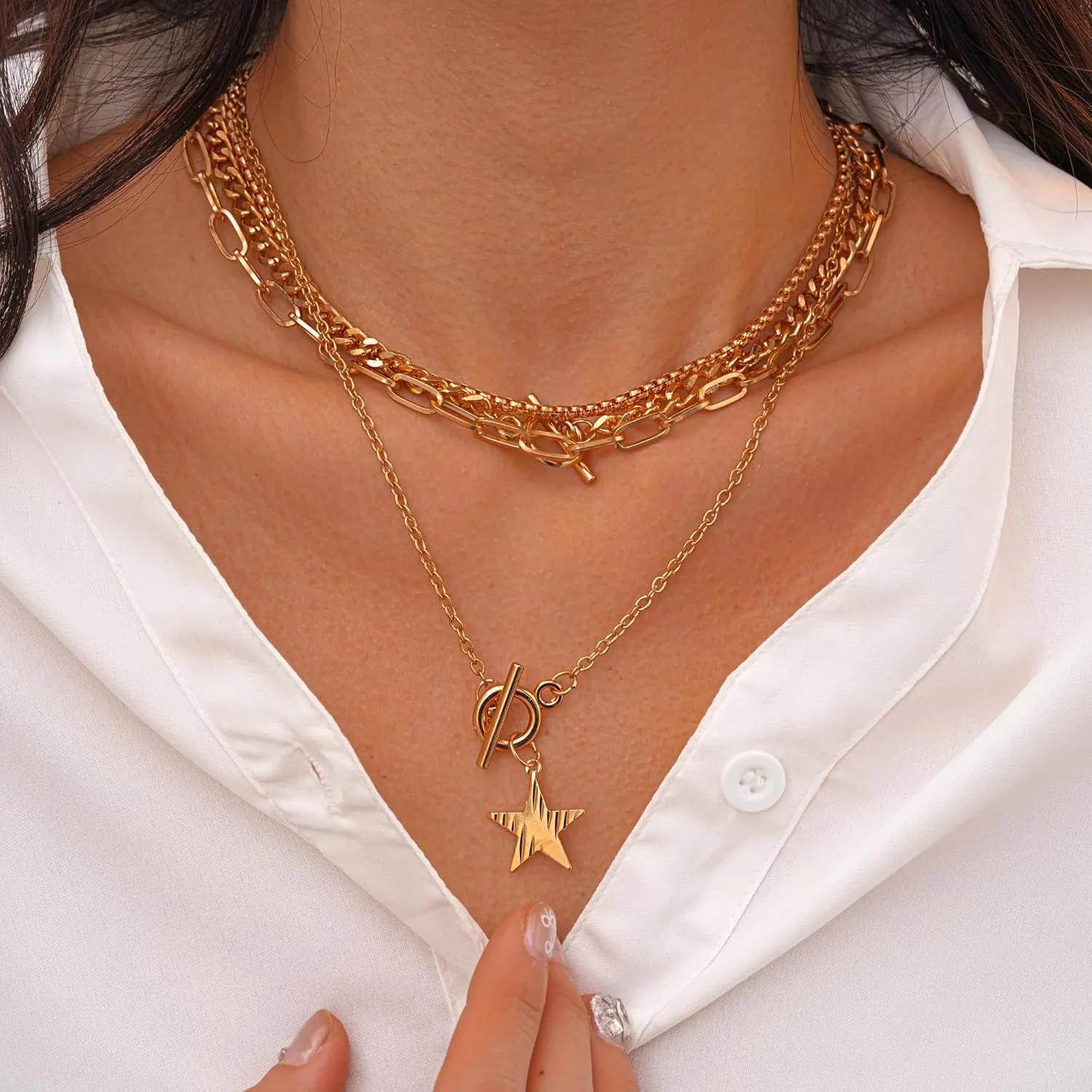 Gold Layered Necklace for Women-Dainty Pendant Charm Necklaces Gold Choker Jewelry Gifts Outfit Women