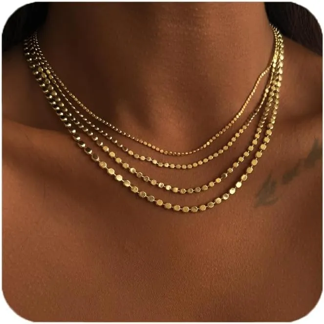 Gold Necklace for Women,Dainty 18k Gold Plated Chain Choker Necklaces,Simple Gold Layered Necklaces,Thin Chian Necklace Jewelry Gift for Women
