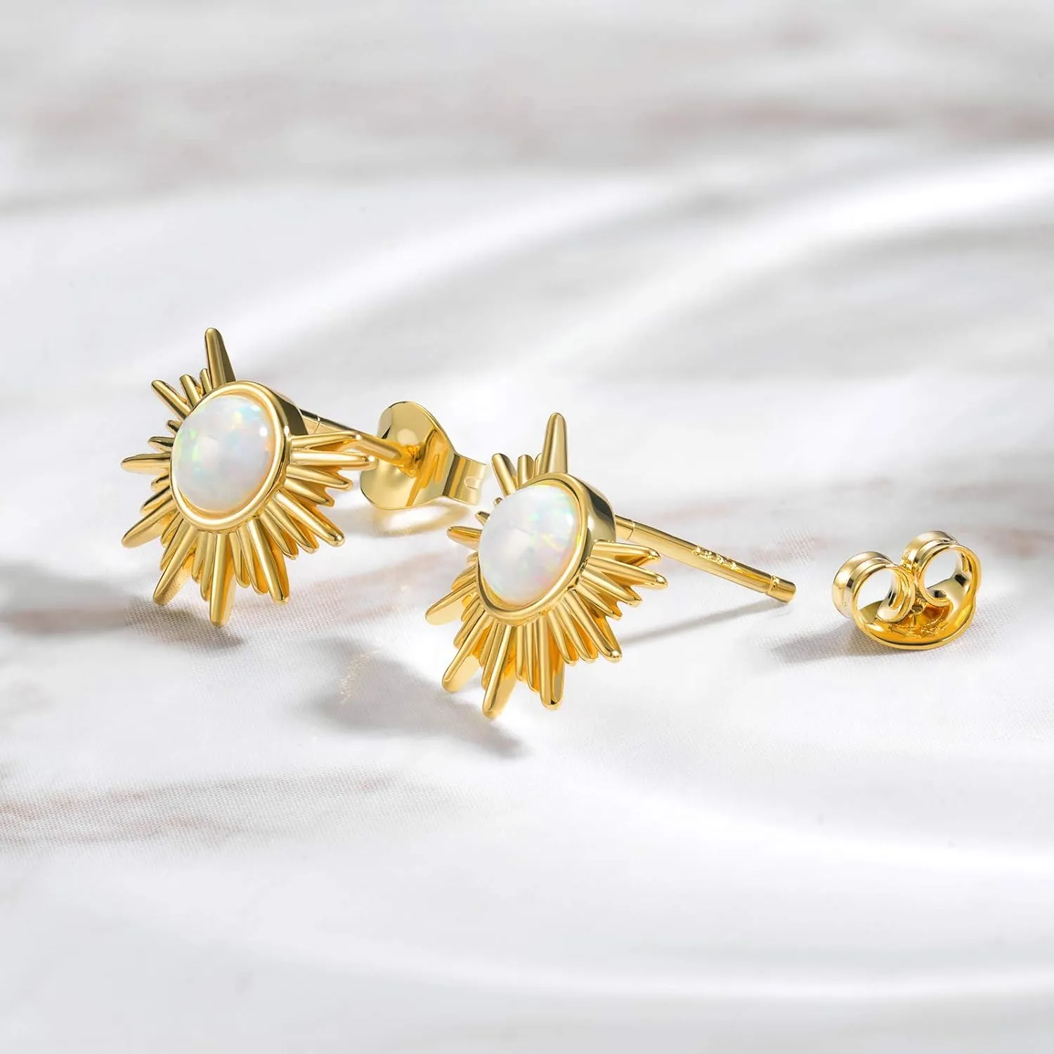 Gold Star and Sunburst Stud Earrings - AllenCOCO Ear Climbers Earrings for Women, 14K Gold Plated, 925 Silver Post Hypoallergenic