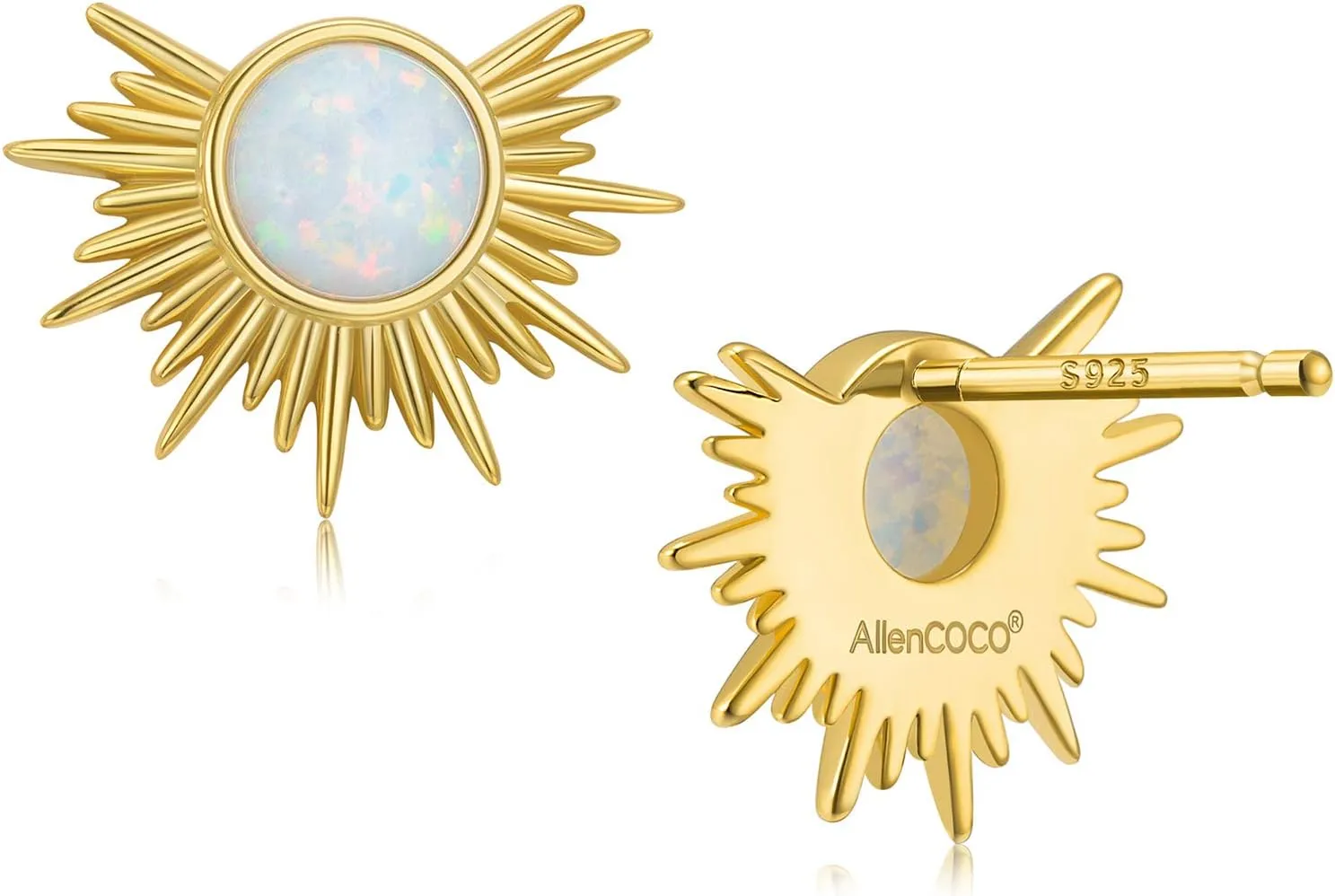 Gold Star and Sunburst Stud Earrings - AllenCOCO Ear Climbers Earrings for Women, 14K Gold Plated, 925 Silver Post Hypoallergenic