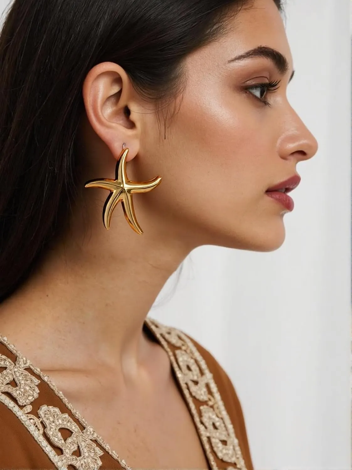 Gold Starfish Earrings for Women Pearl Drop Dangle Big Statement Beach Vocation Outfits Stud Earring Trendy Jewelry Gift