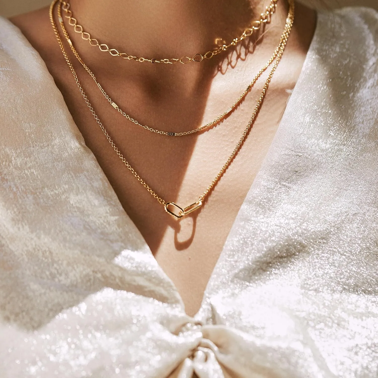 Gold/Silver Necklace for Women,Layered Gold Plated Chain Necklace Set Non Tarnish,Gold Layering Stacked Simple Everyday Waterproof Necklaces Jewelry