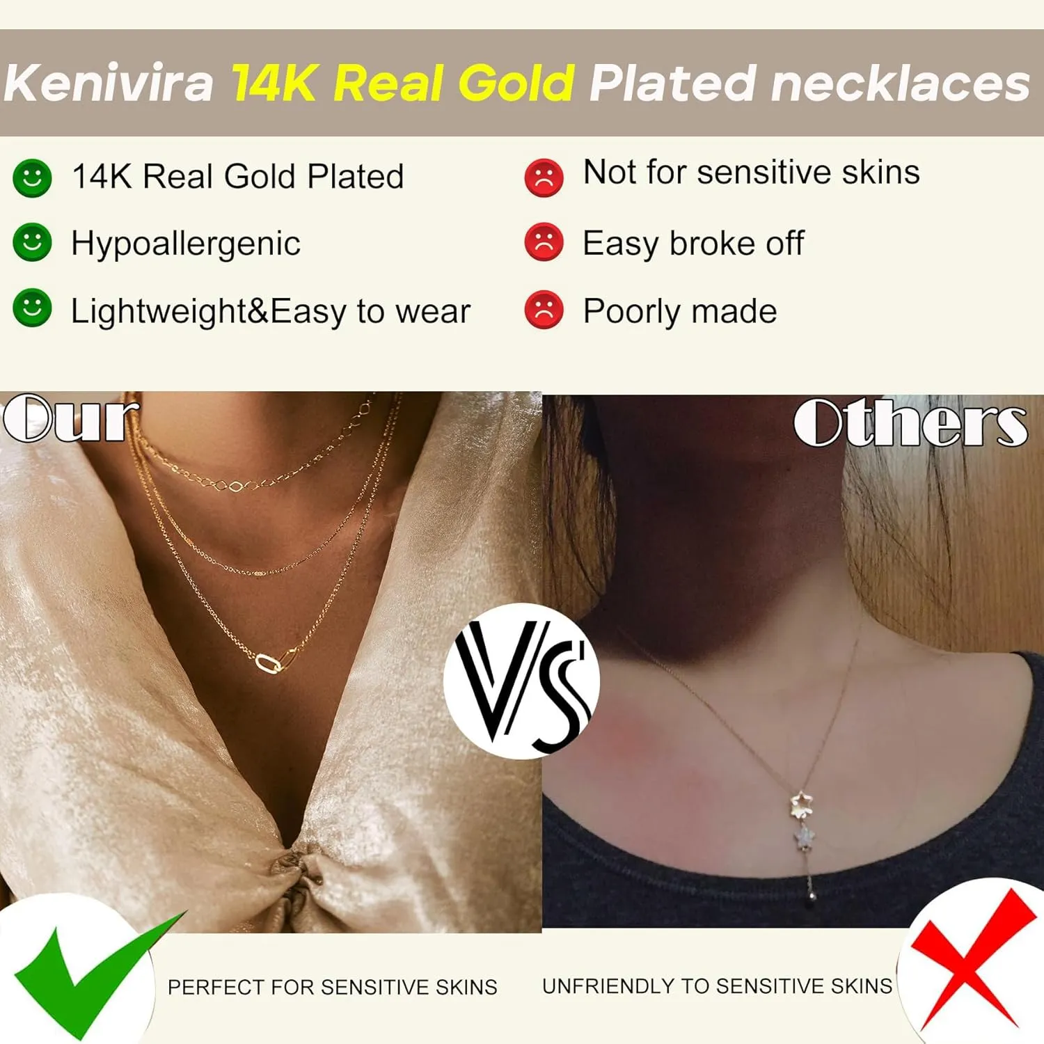 Gold/Silver Necklace for Women,Layered Gold Plated Chain Necklace Set Non Tarnish,Gold Layering Stacked Simple Everyday Waterproof Necklaces Jewelry