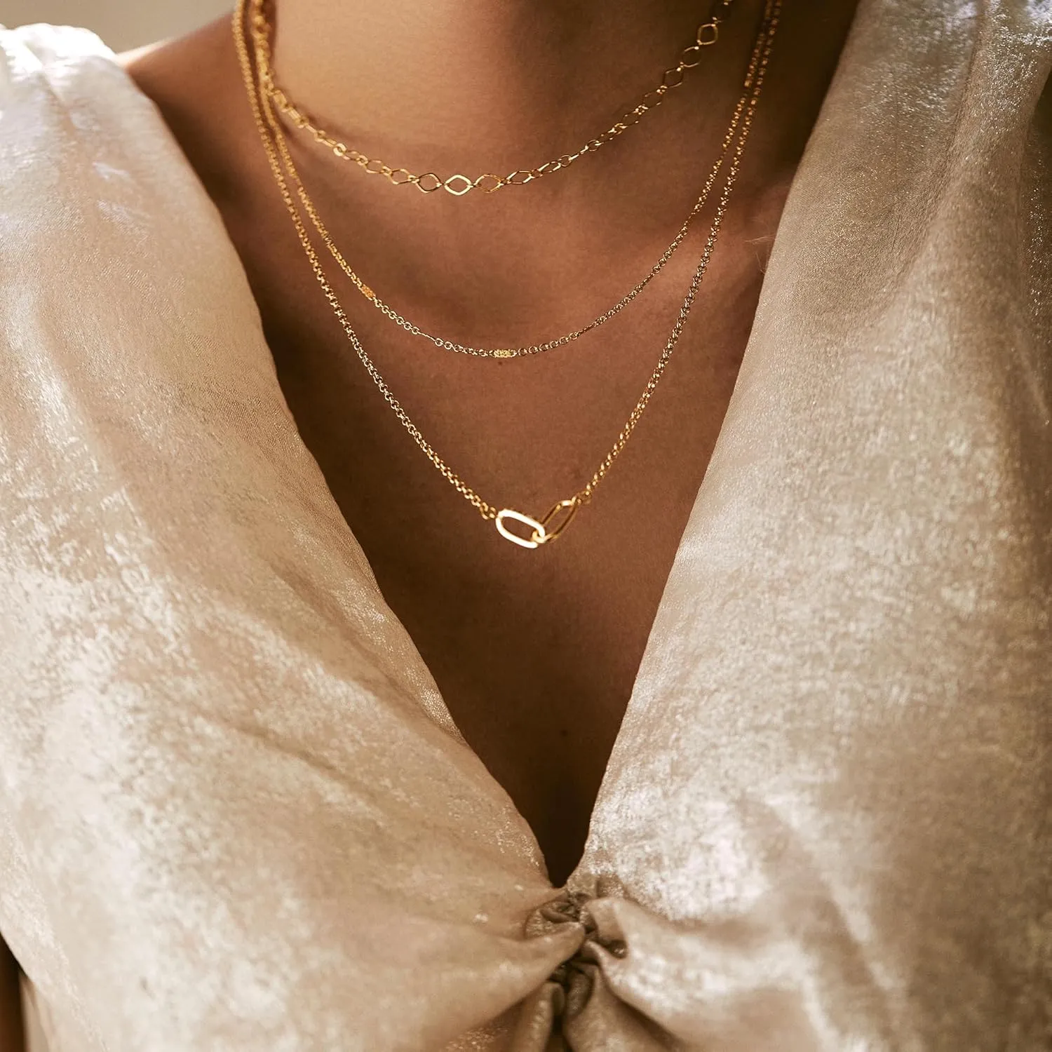 Gold/Silver Necklace for Women,Layered Gold Plated Chain Necklace Set Non Tarnish,Gold Layering Stacked Simple Everyday Waterproof Necklaces Jewelry