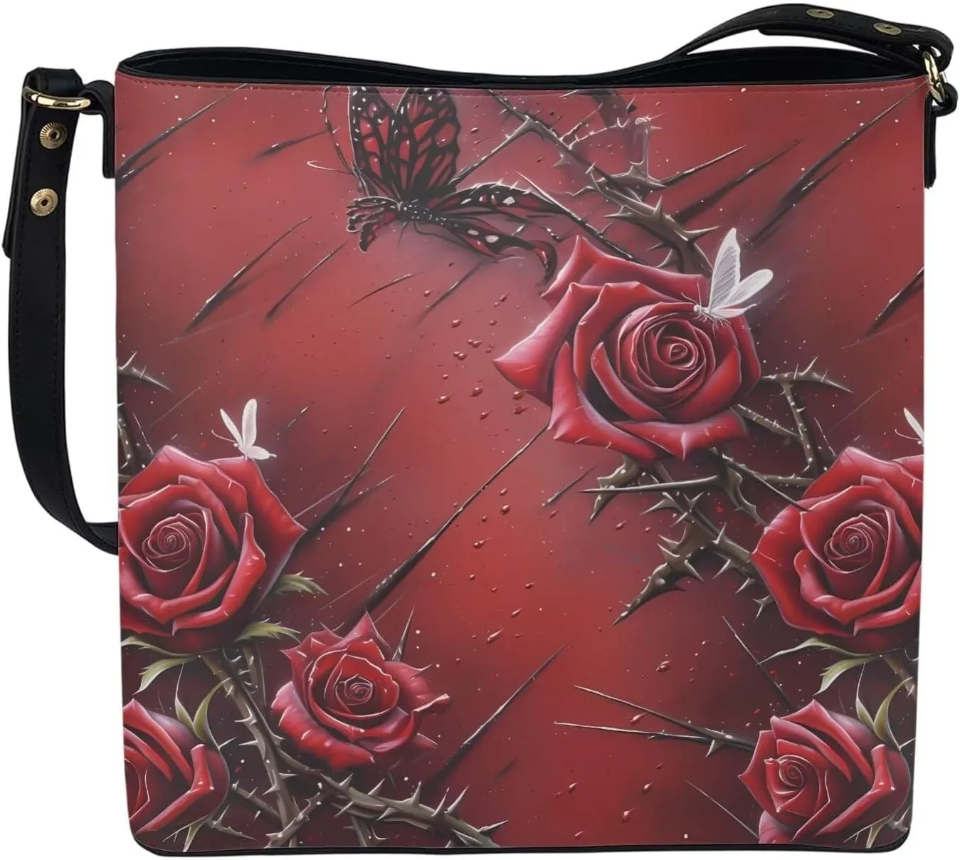 Gothic Style Bucket Bags Purses for Women with Adjustable Strap, PU Leather Tote Handbags Large Top Handle Satchel