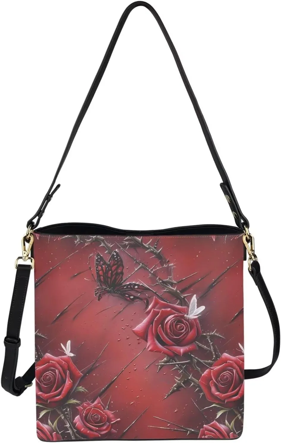 Gothic Style Bucket Bags Purses for Women with Adjustable Strap, PU Leather Tote Handbags Large Top Handle Satchel