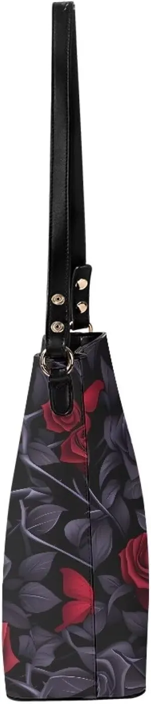 Gothic Style Bucket Bags Purses for Women with Adjustable Strap, PU Leather Tote Handbags Large Top Handle Satchel
