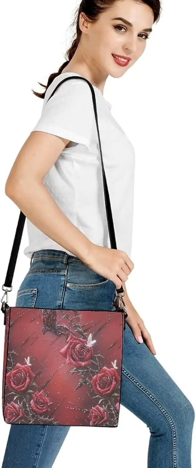 Gothic Style Bucket Bags Purses for Women with Adjustable Strap, PU Leather Tote Handbags Large Top Handle Satchel