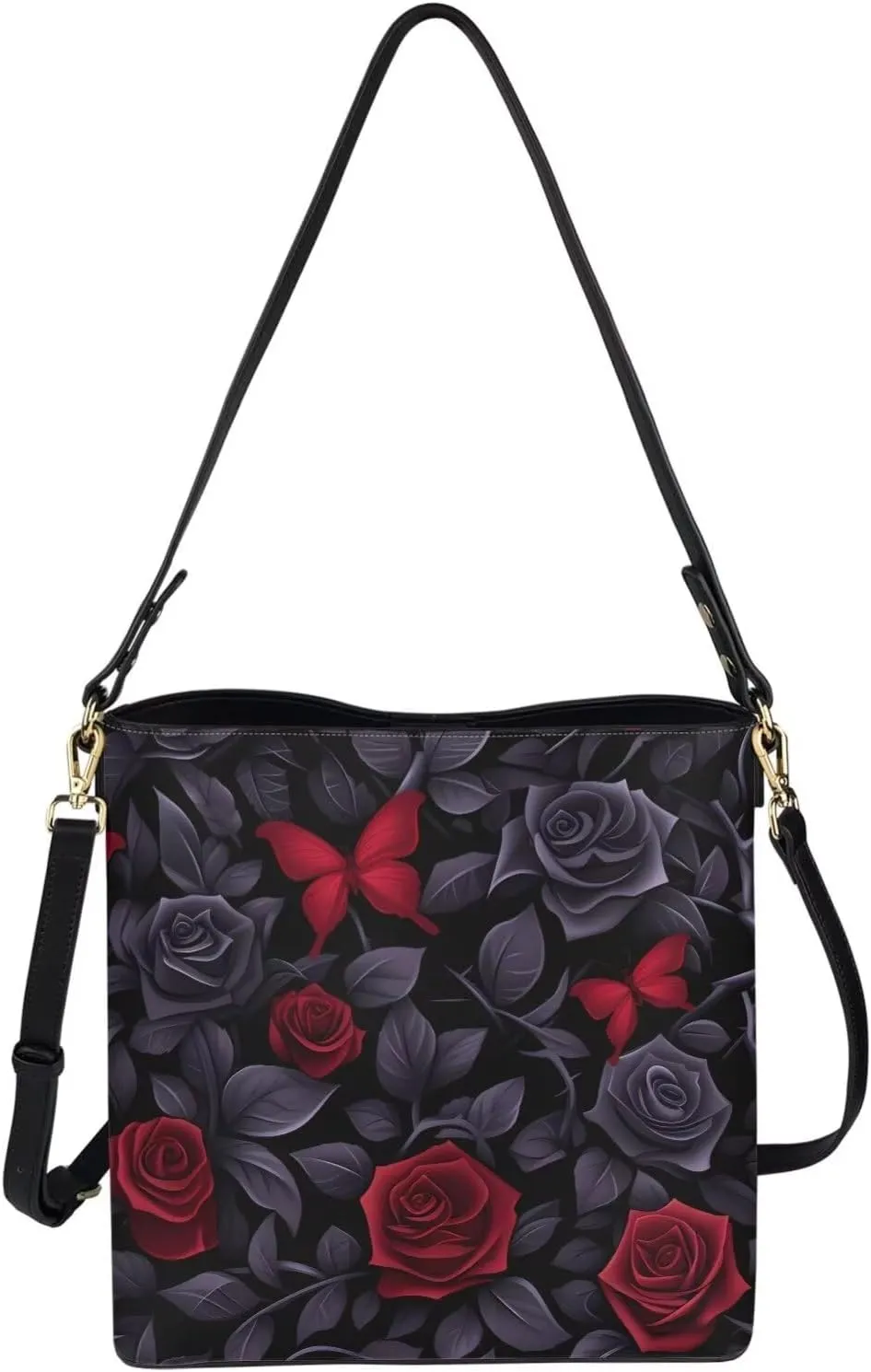 Gothic Style Bucket Bags Purses for Women with Adjustable Strap, PU Leather Tote Handbags Large Top Handle Satchel