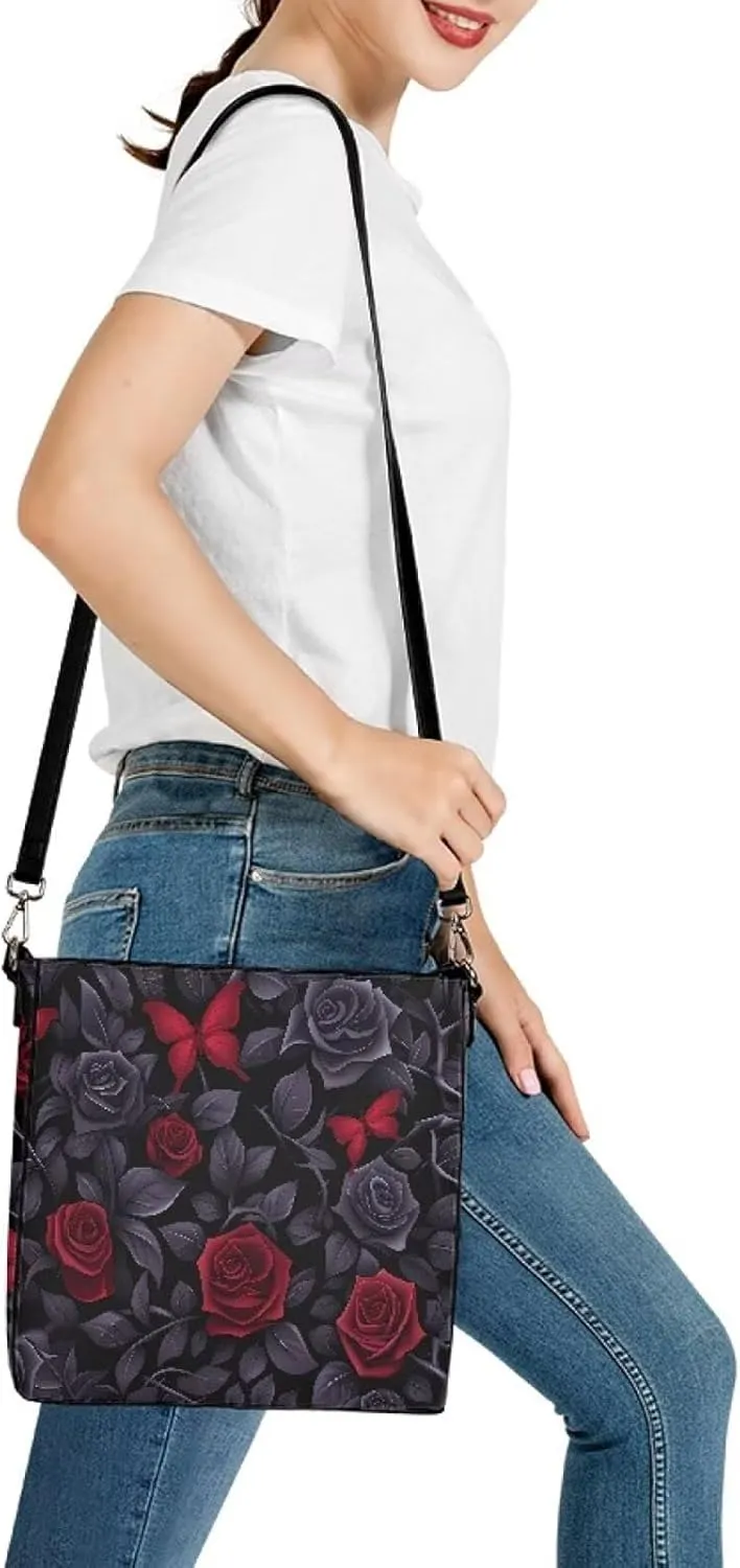 Gothic Style Bucket Bags Purses for Women with Adjustable Strap, PU Leather Tote Handbags Large Top Handle Satchel