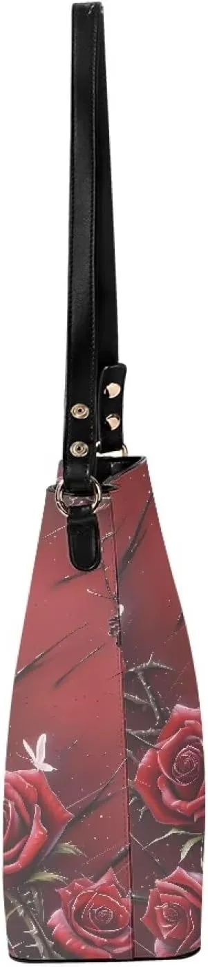 Gothic Style Bucket Bags Purses for Women with Adjustable Strap, PU Leather Tote Handbags Large Top Handle Satchel