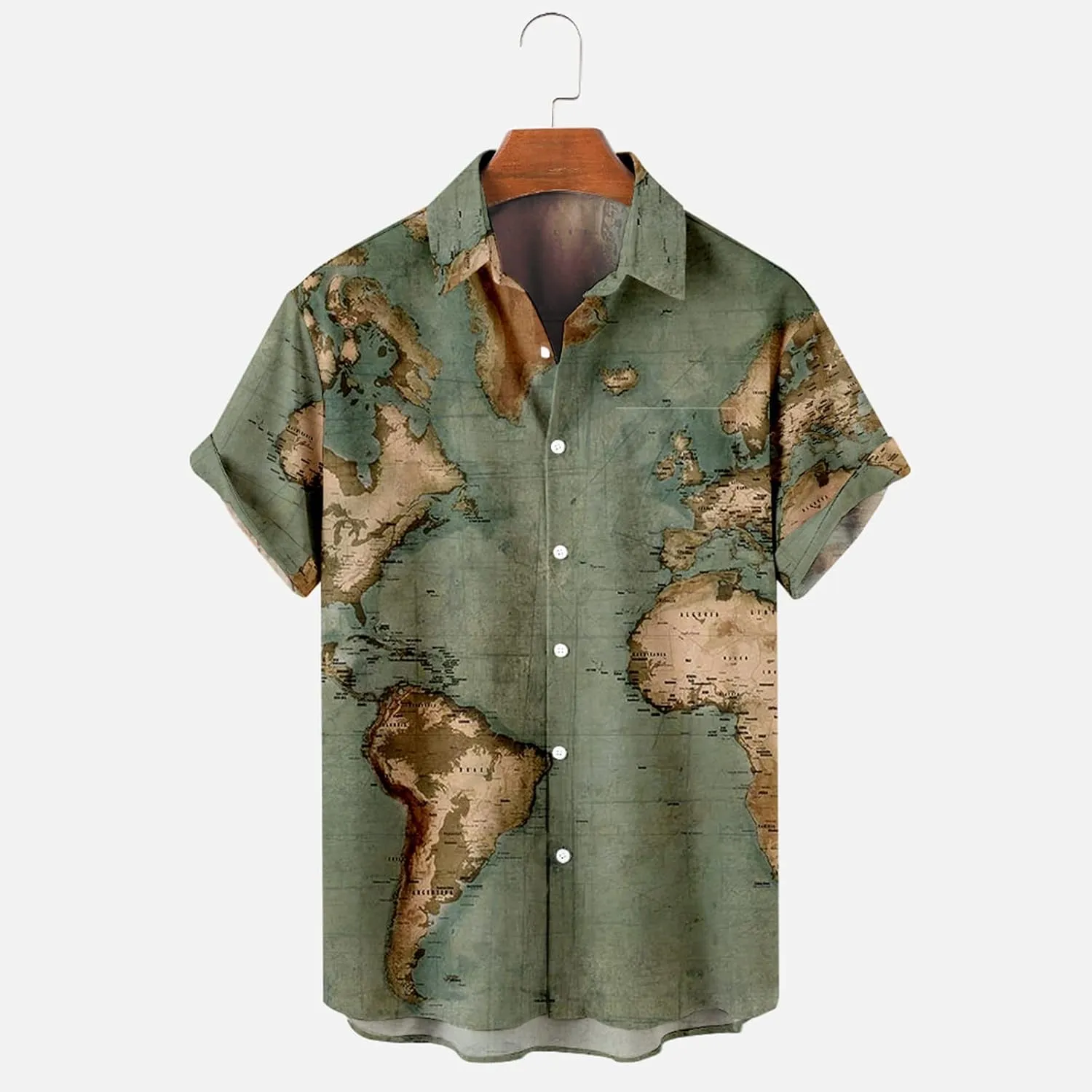 Hawaiian Shirt for Men Funky Casual Button Down Short Sleeve Beach Shirts Fashion World Map Print Summer Tops