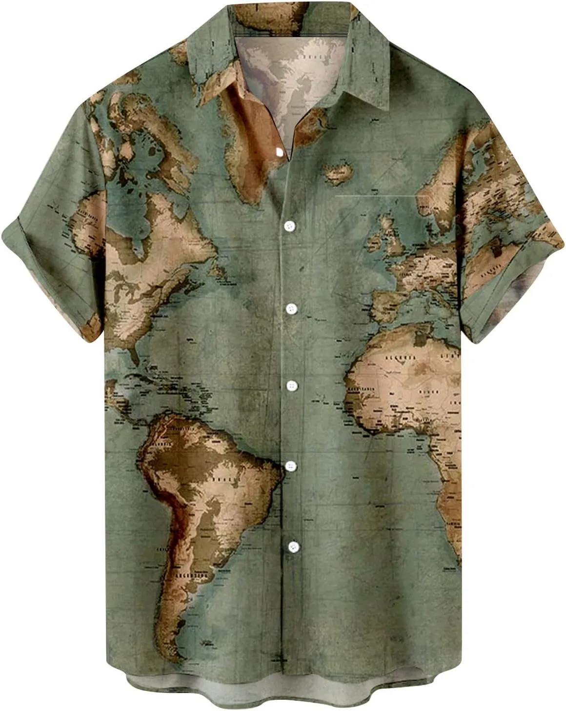 Hawaiian Shirt for Men Funky Casual Button Down Short Sleeve Beach Shirts Fashion World Map Print Summer Tops