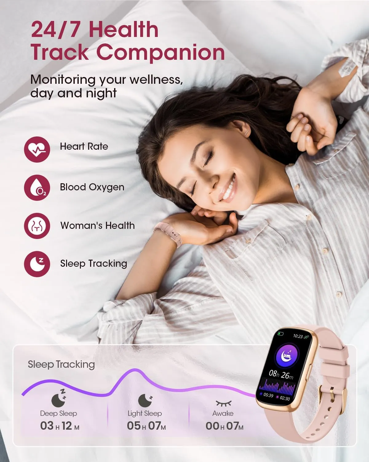 Health Fitness Tracker for Men Women: 24H Heart Rate Monitor Activity Trackers Blood Oxygen Sleep Step Calorie Tracking 5ATM Waterproof Fitness Smart Watches for Woman Compatible with iPhone Android