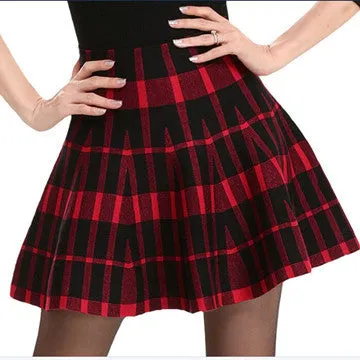 High Waist Short Mini Pleated Wool Plaid Women's Skirts