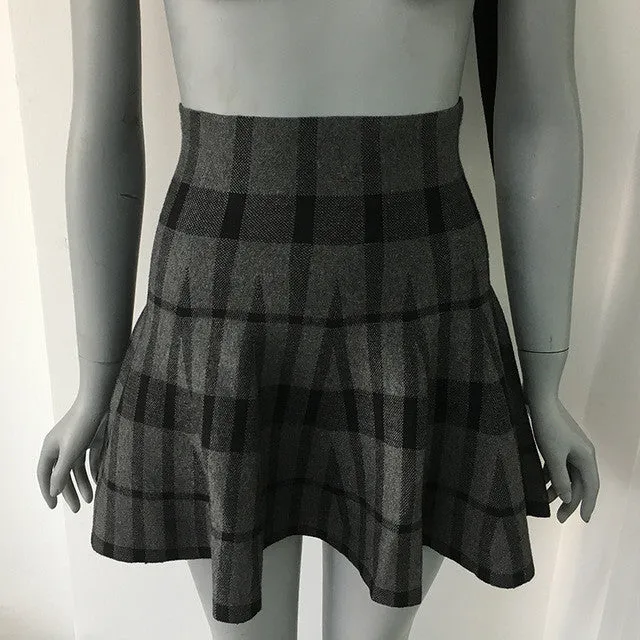 High Waist Short Mini Pleated Wool Plaid Women's Skirts