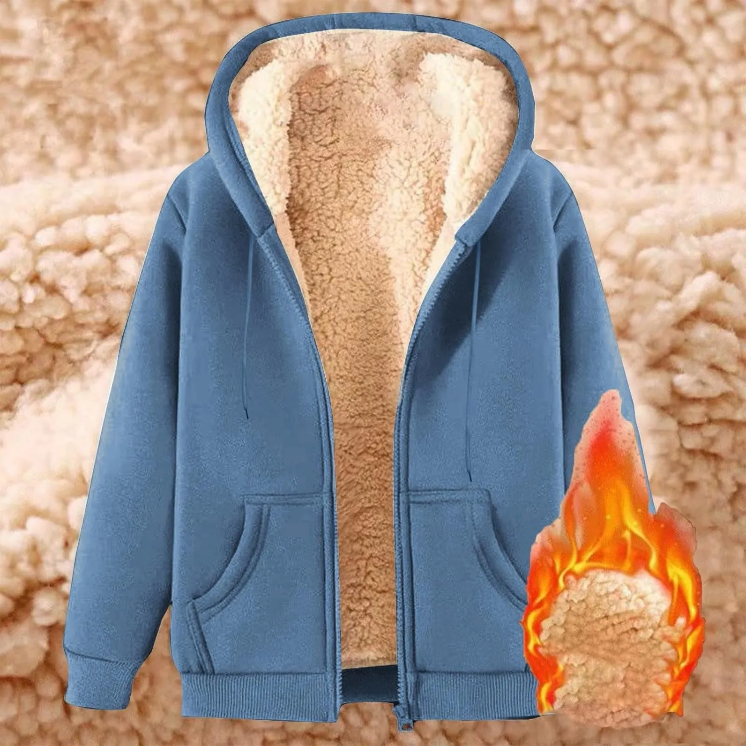 hlysgo Hoodies for Women, Zip Up Hoodie Fleece Sweatshirt with Pocket Casual Sherpa Lined Hooded Sweatshirts Fall Jackets