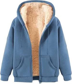 hlysgo Hoodies for Women, Zip Up Hoodie Fleece Sweatshirt with Pocket Casual Sherpa Lined Hooded Sweatshirts Fall Jackets