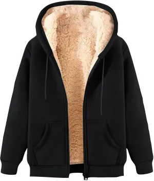 hlysgo Hoodies for Women, Zip Up Hoodie Fleece Sweatshirt with Pocket Casual Sherpa Lined Hooded Sweatshirts Fall Jackets