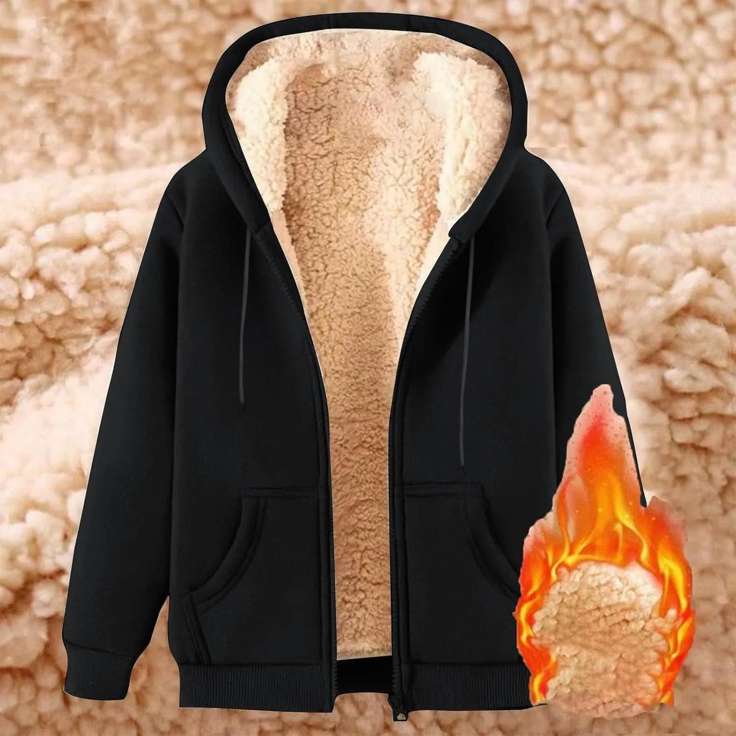 hlysgo Hoodies for Women, Zip Up Hoodie Fleece Sweatshirt with Pocket Casual Sherpa Lined Hooded Sweatshirts Fall Jackets