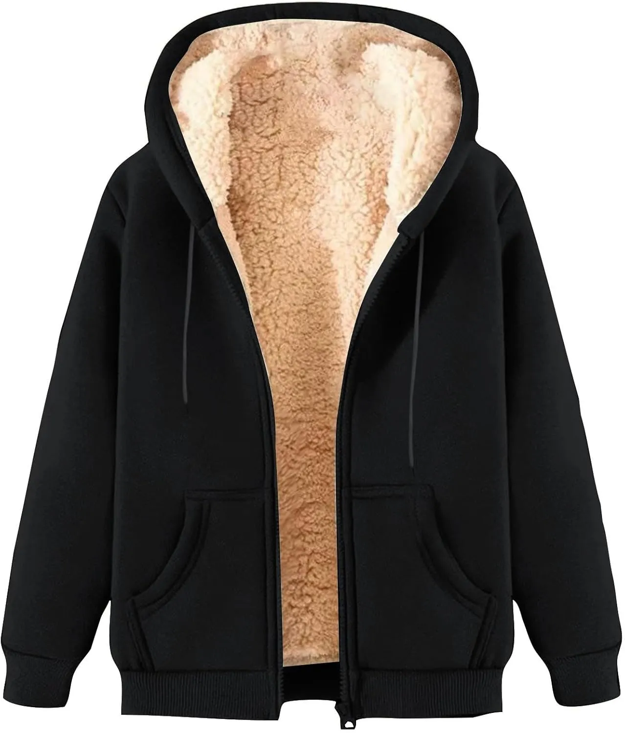 hlysgo Hoodies for Women, Zip Up Hoodie Fleece Sweatshirt with Pocket Casual Sherpa Lined Hooded Sweatshirts Fall Jackets