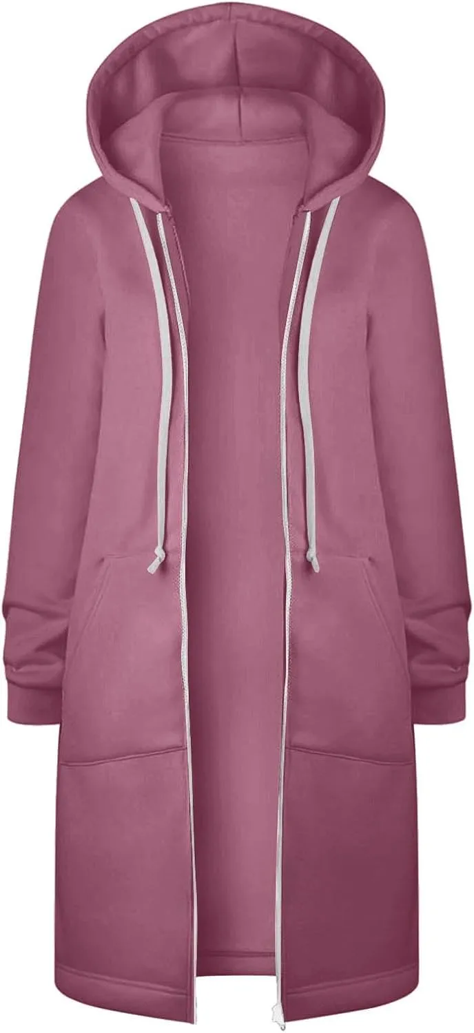 hlysgo Oversized Hoodies for Women Fall Zip Up Lightweight Tunic Sweatshirts Casual Long Sleeve Hooded Jackets with Pockets