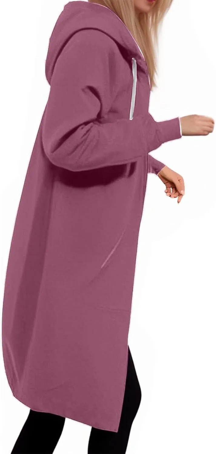 hlysgo Oversized Hoodies for Women Fall Zip Up Lightweight Tunic Sweatshirts Casual Long Sleeve Hooded Jackets with Pockets