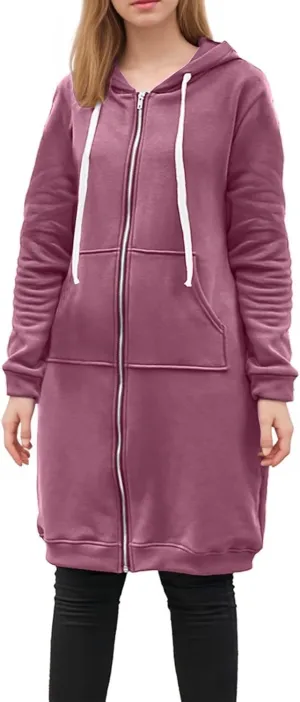 hlysgo Oversized Hoodies for Women Fall Zip Up Lightweight Tunic Sweatshirts Casual Long Sleeve Hooded Jackets with Pockets