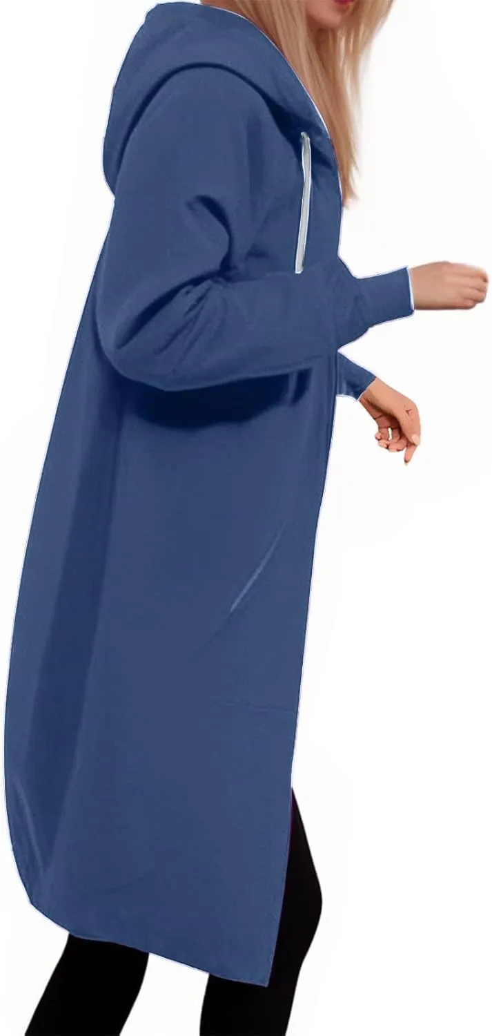 hlysgo Oversized Hoodies for Women Fall Zip Up Lightweight Tunic Sweatshirts Casual Long Sleeve Hooded Jackets with Pockets