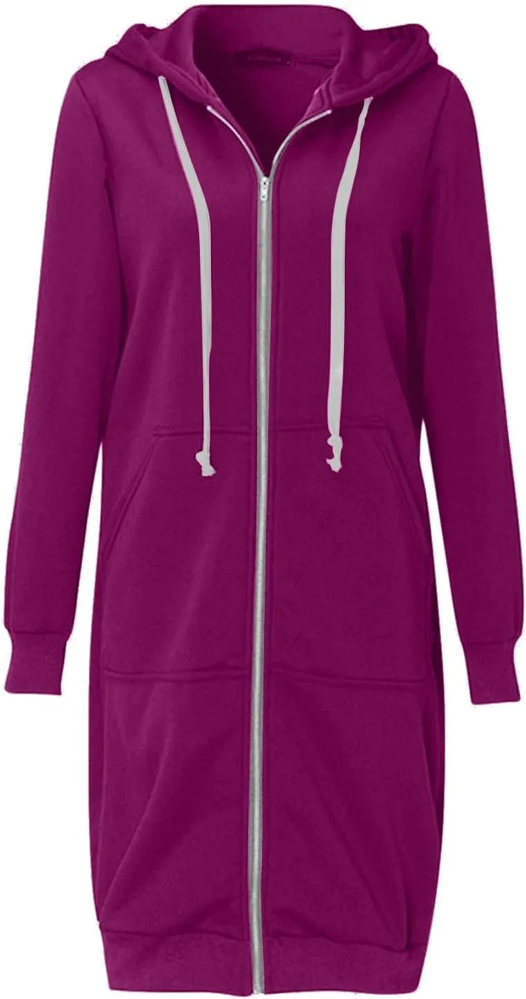 hlysgo Oversized Hoodies for Women Fall Zip Up Lightweight Tunic Sweatshirts Casual Long Sleeve Hooded Jackets with Pockets