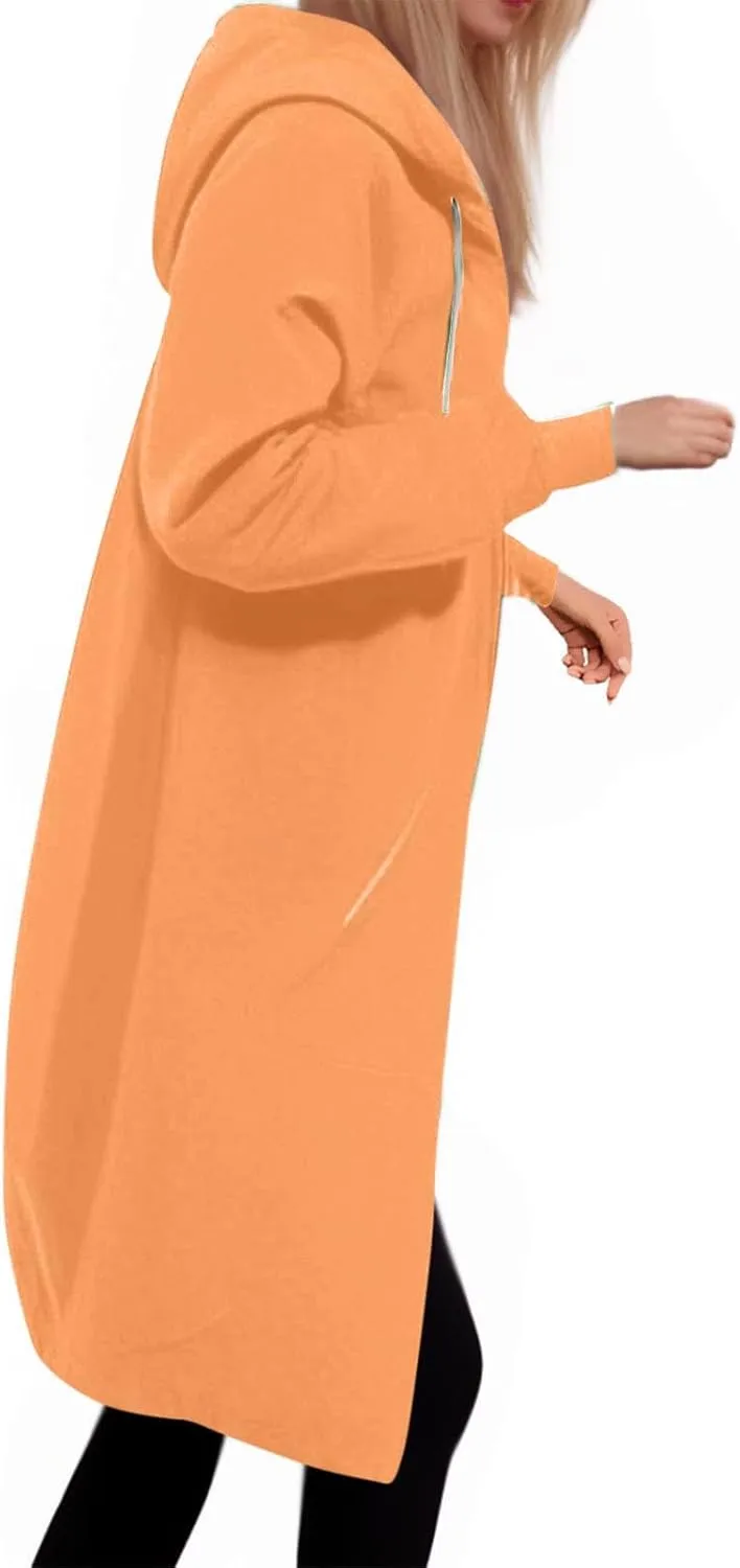 hlysgo Oversized Hoodies for Women Fall Zip Up Lightweight Tunic Sweatshirts Casual Long Sleeve Hooded Jackets with Pockets
