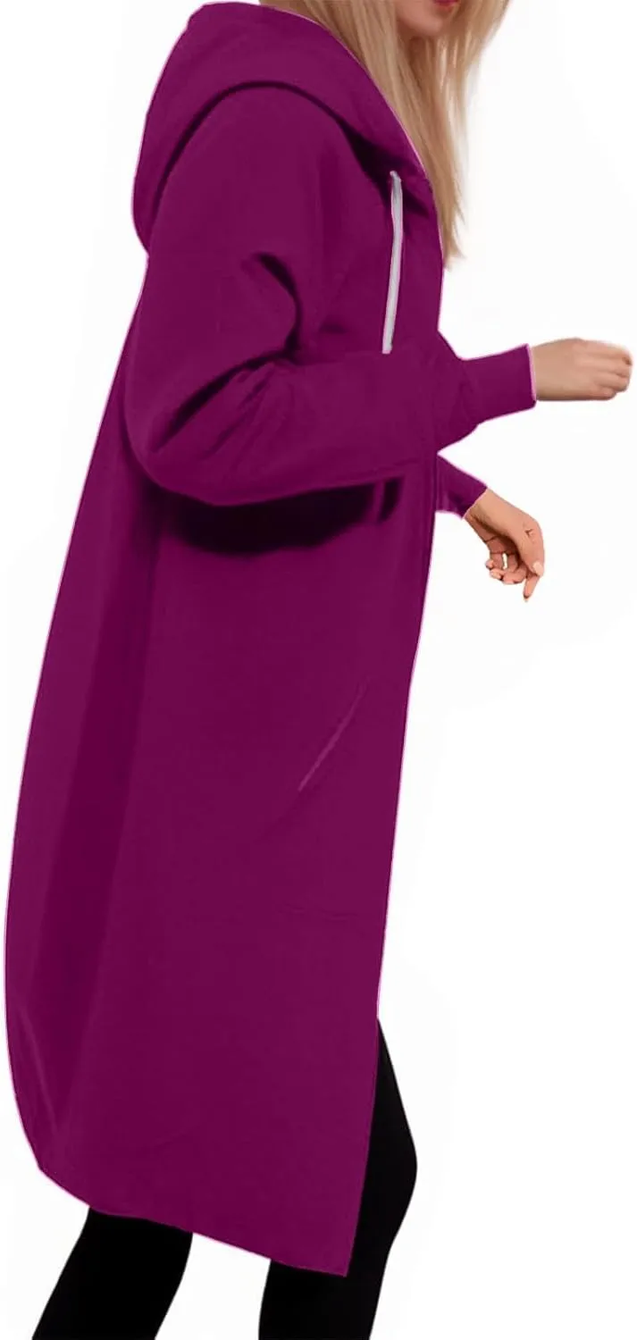 hlysgo Oversized Hoodies for Women Fall Zip Up Lightweight Tunic Sweatshirts Casual Long Sleeve Hooded Jackets with Pockets