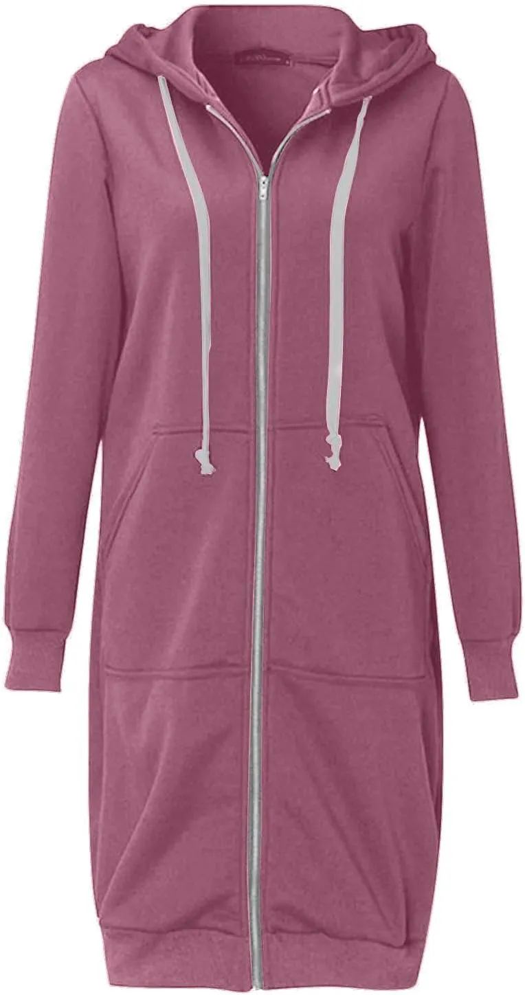 hlysgo Oversized Hoodies for Women Fall Zip Up Lightweight Tunic Sweatshirts Casual Long Sleeve Hooded Jackets with Pockets