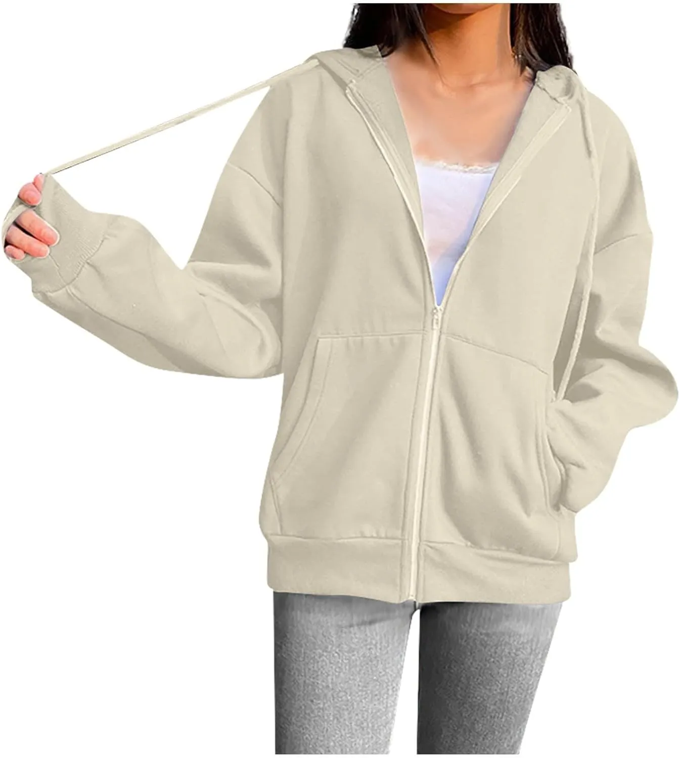 hlysgo Zip Up Hoodies for Women, Fashion Hooded Sweatshirt Jacket Casual Long Sleeve Hoodie Teen Girls Fall Jackets
