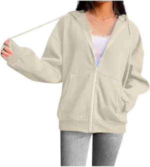 hlysgo Zip Up Hoodies for Women, Fashion Hooded Sweatshirt Jacket Casual Long Sleeve Hoodie Teen Girls Fall Jackets