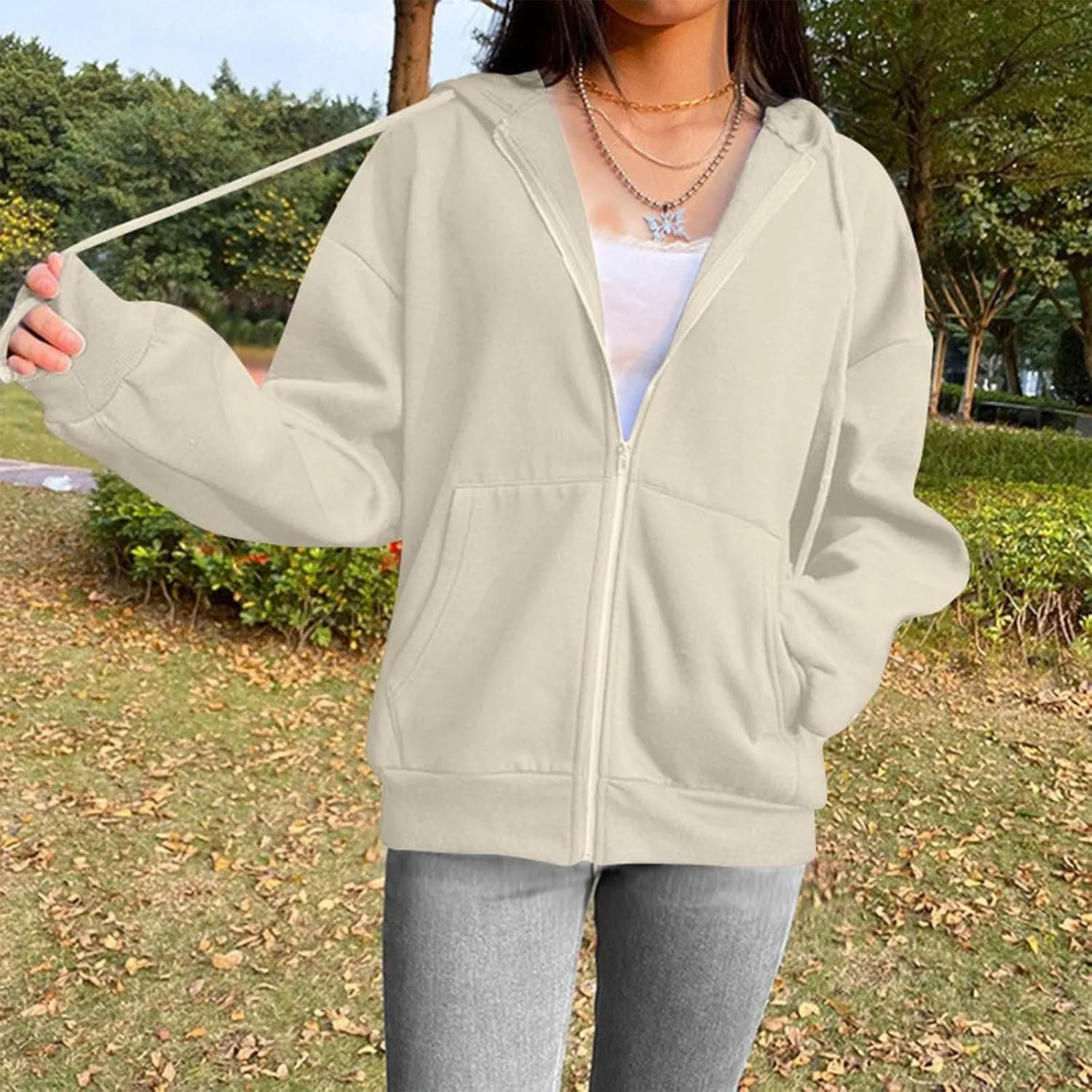 hlysgo Zip Up Hoodies for Women, Fashion Hooded Sweatshirt Jacket Casual Long Sleeve Hoodie Teen Girls Fall Jackets