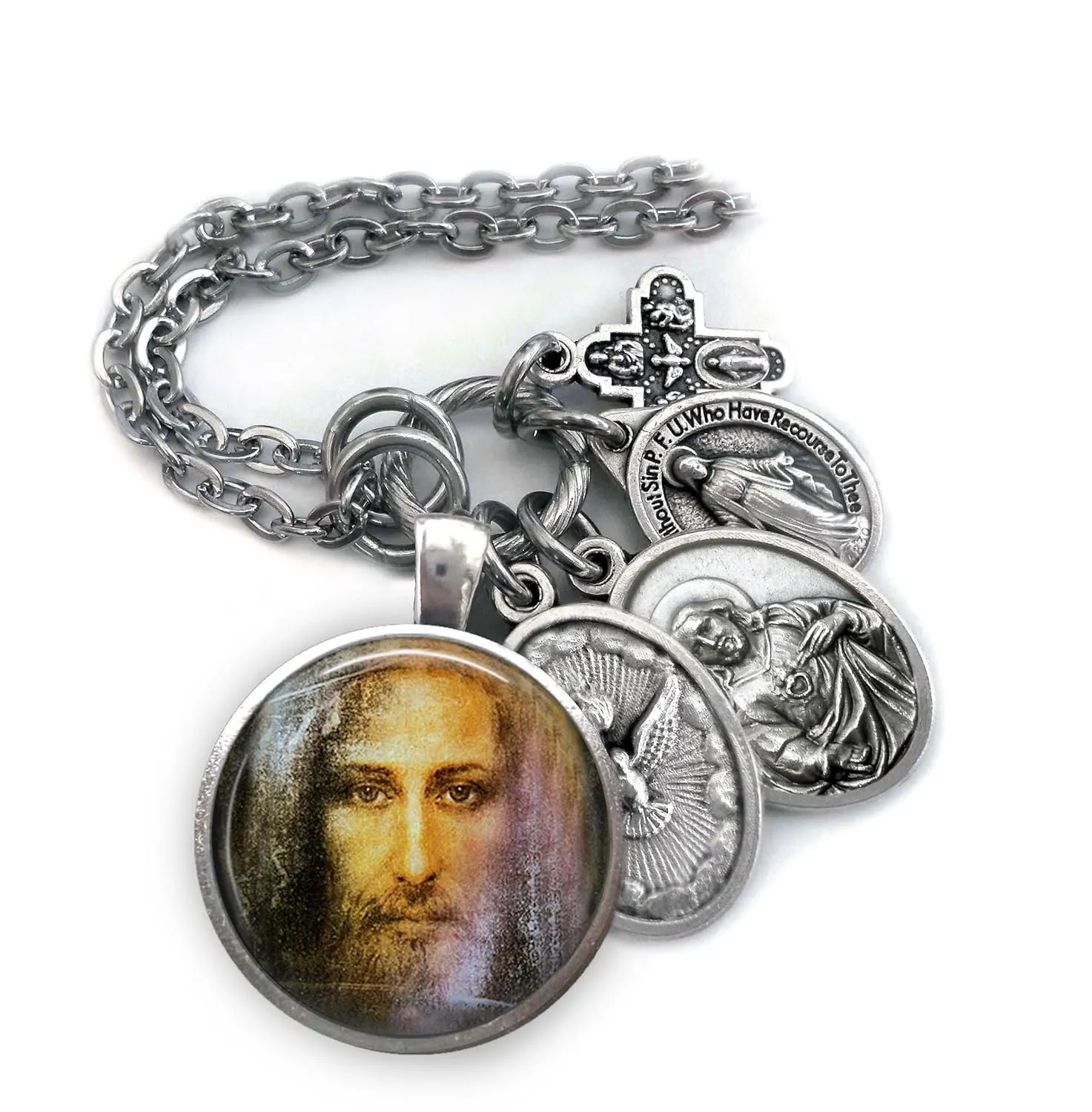 Holy Face of Jesus Keychain, Necklace or Clip, Shroud of Turin Image, Religious Jewelry