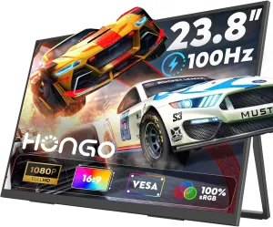HONGO 23.8" Portable Monitor for Laptop with 1080P FHD 100HZ 100% SRGB IPS USB-C HDMI-Large Laptop Screen Extender Display 180Adjustable Stand Compatible Mac Phones for Gaming & Work