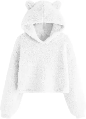 Hoodies for Teen Girls Sherpa Fleece Hooded Sweatshirts Oversized Long Sleeve Pullover Cute Clothes Tops 7-12 Years